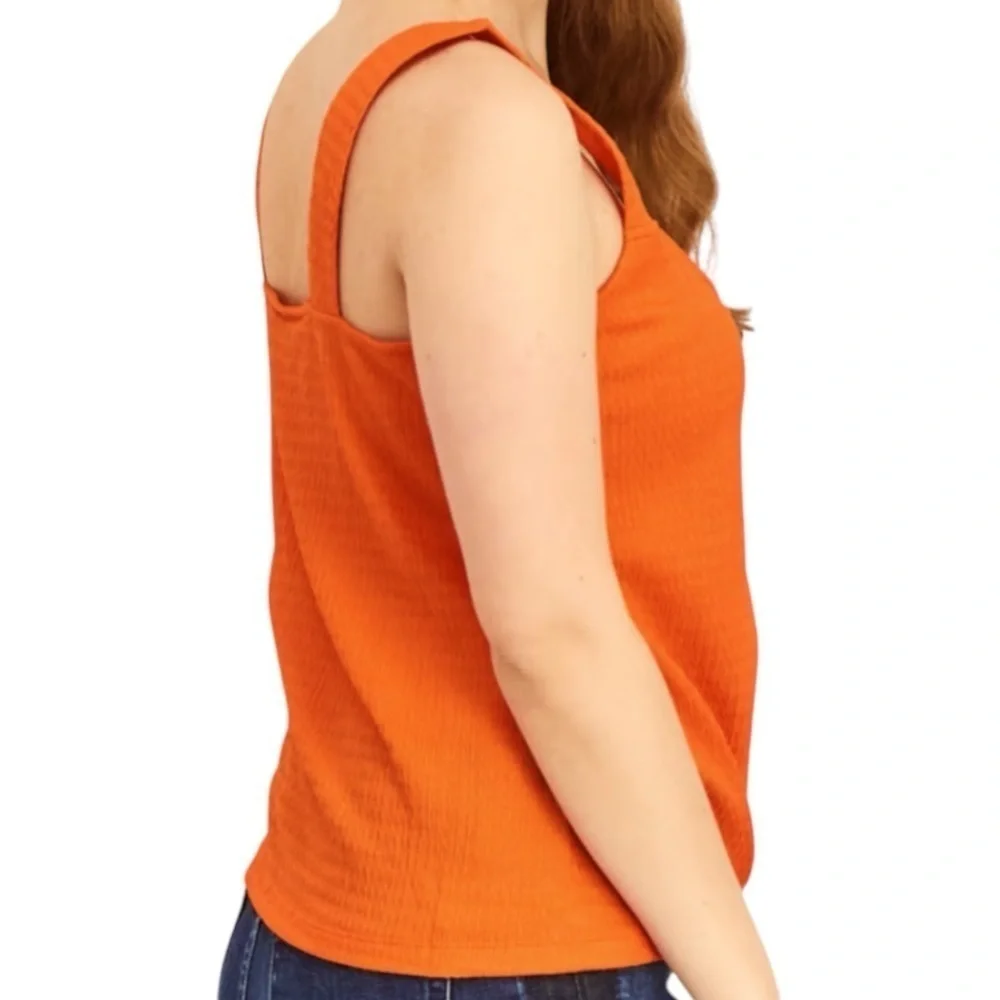 NWT SANCTUARY Orange Textured Button Front Tie Waist Tank Top Size Small - Picture 3 of 5
